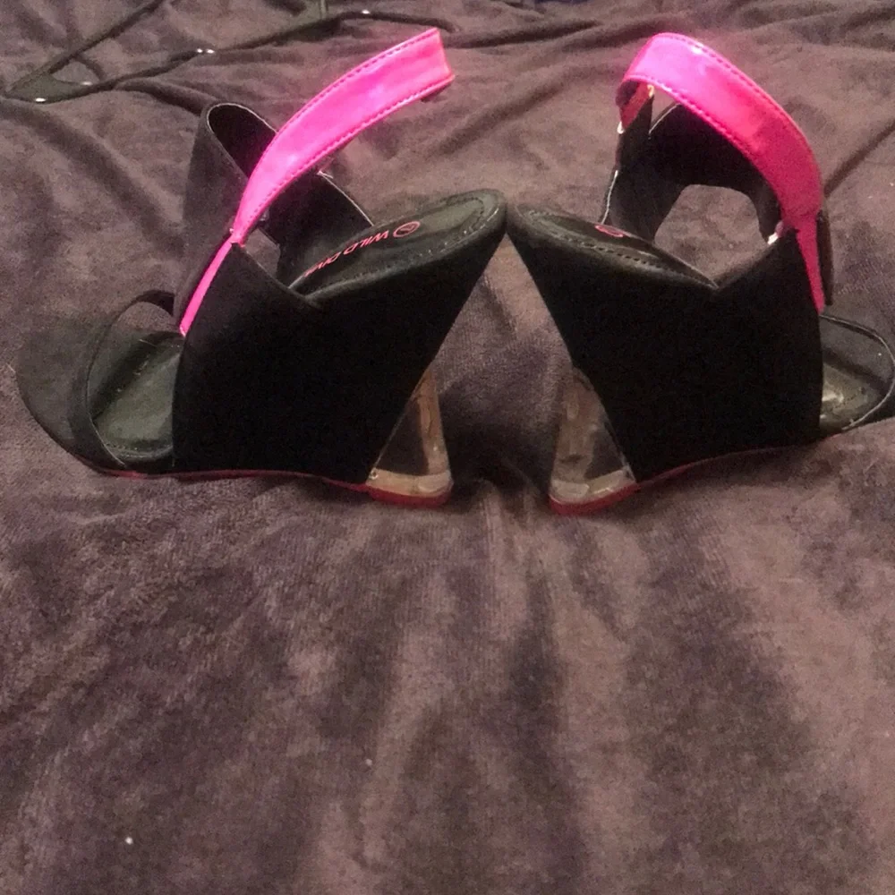 Dolls Kill Black Suede Wedge Heels with Hot Pink Trim